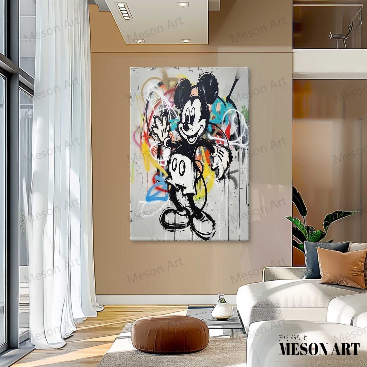 Vibrant Mickey Mouse Abstract Graffiti Oil Painting for Contemporary Home Decor