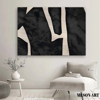 Abstract Black and White Minimalist Oil Painting for Modern Home Decor