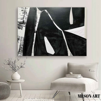 Modern Black and White Minimalist Oil Painting for Contemporary Spaces