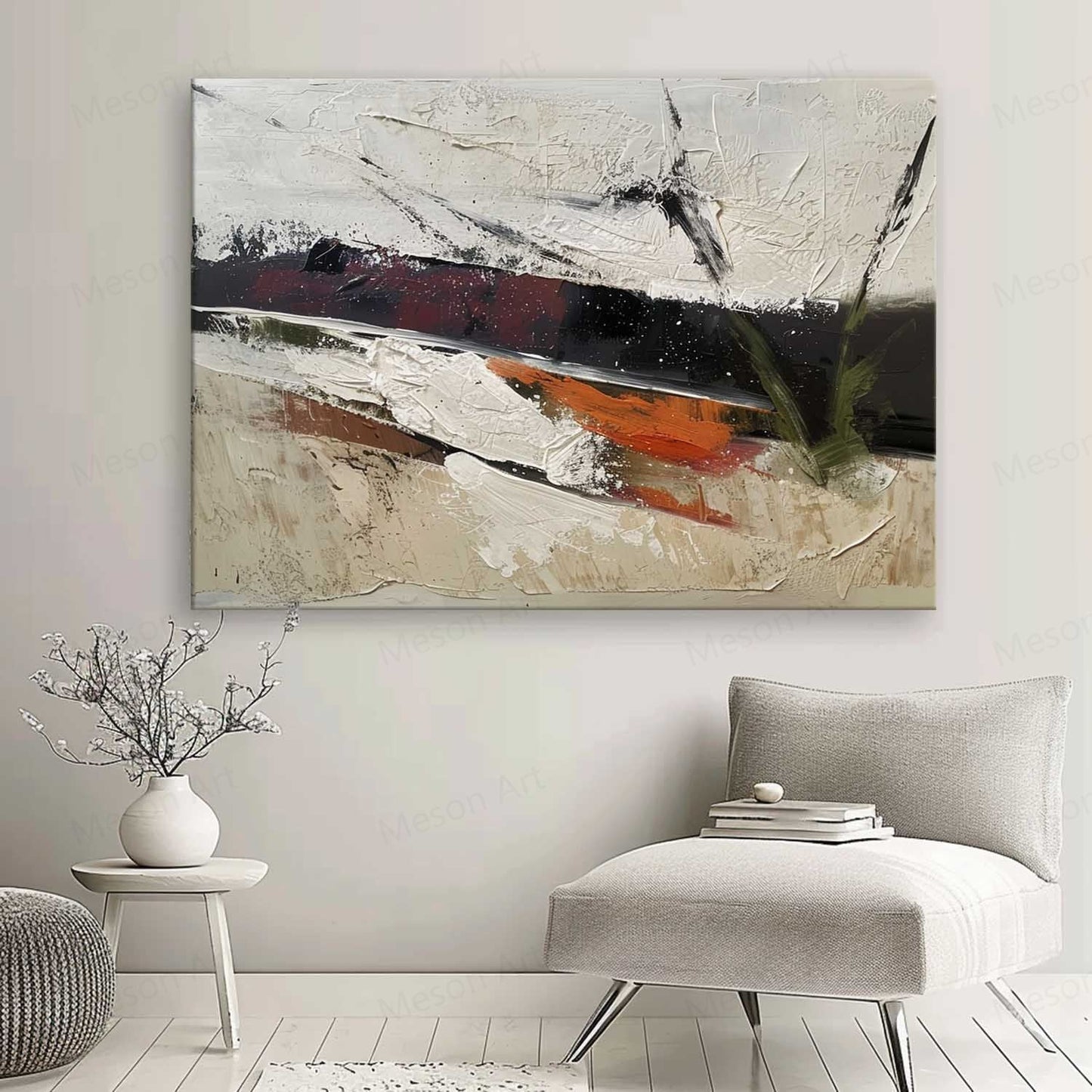 Abstract Wabi-Sabi Landscape Oil Painting for Modern Home Decor