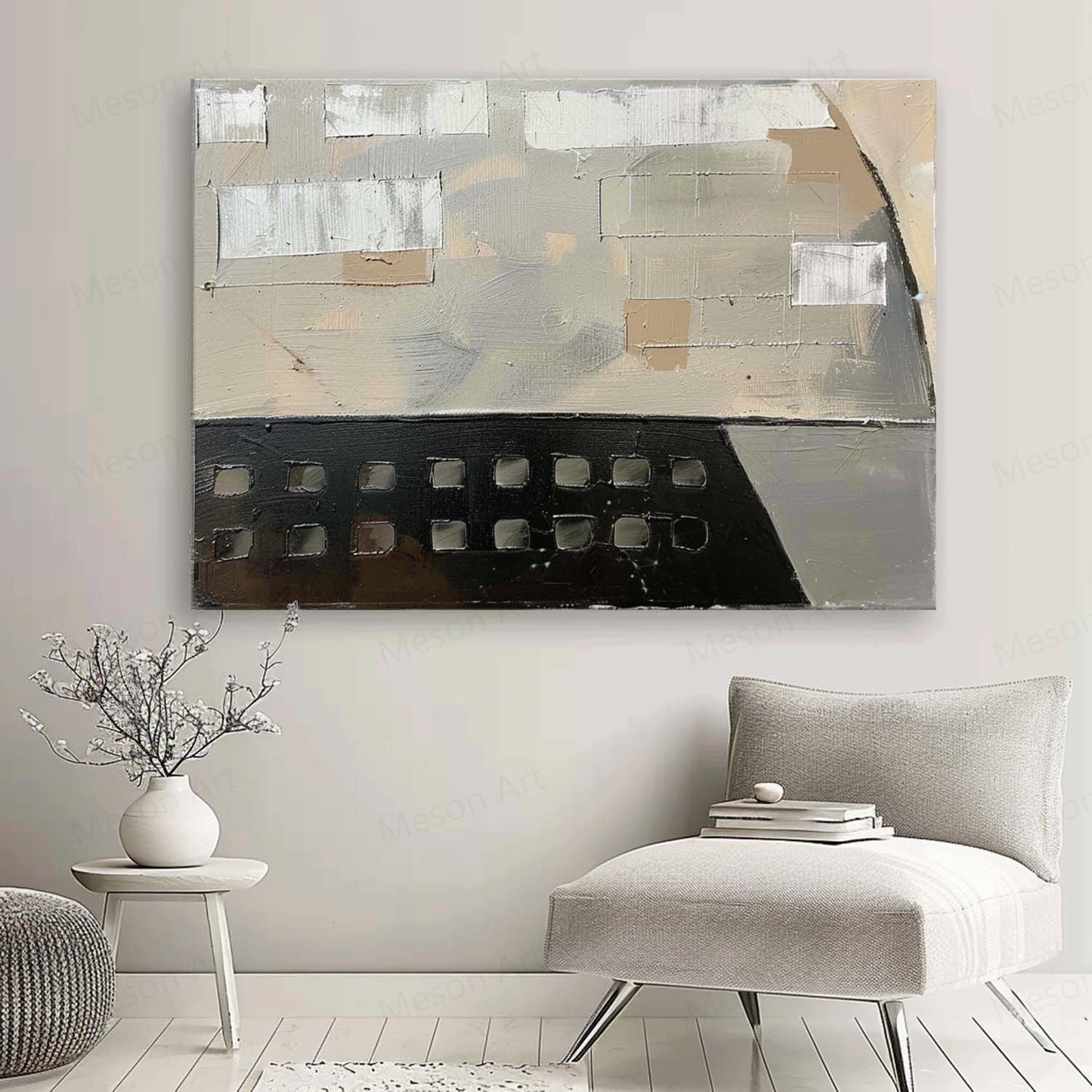 Minimalist Wabi-Sabi Oil Painting for Modern Home Decor