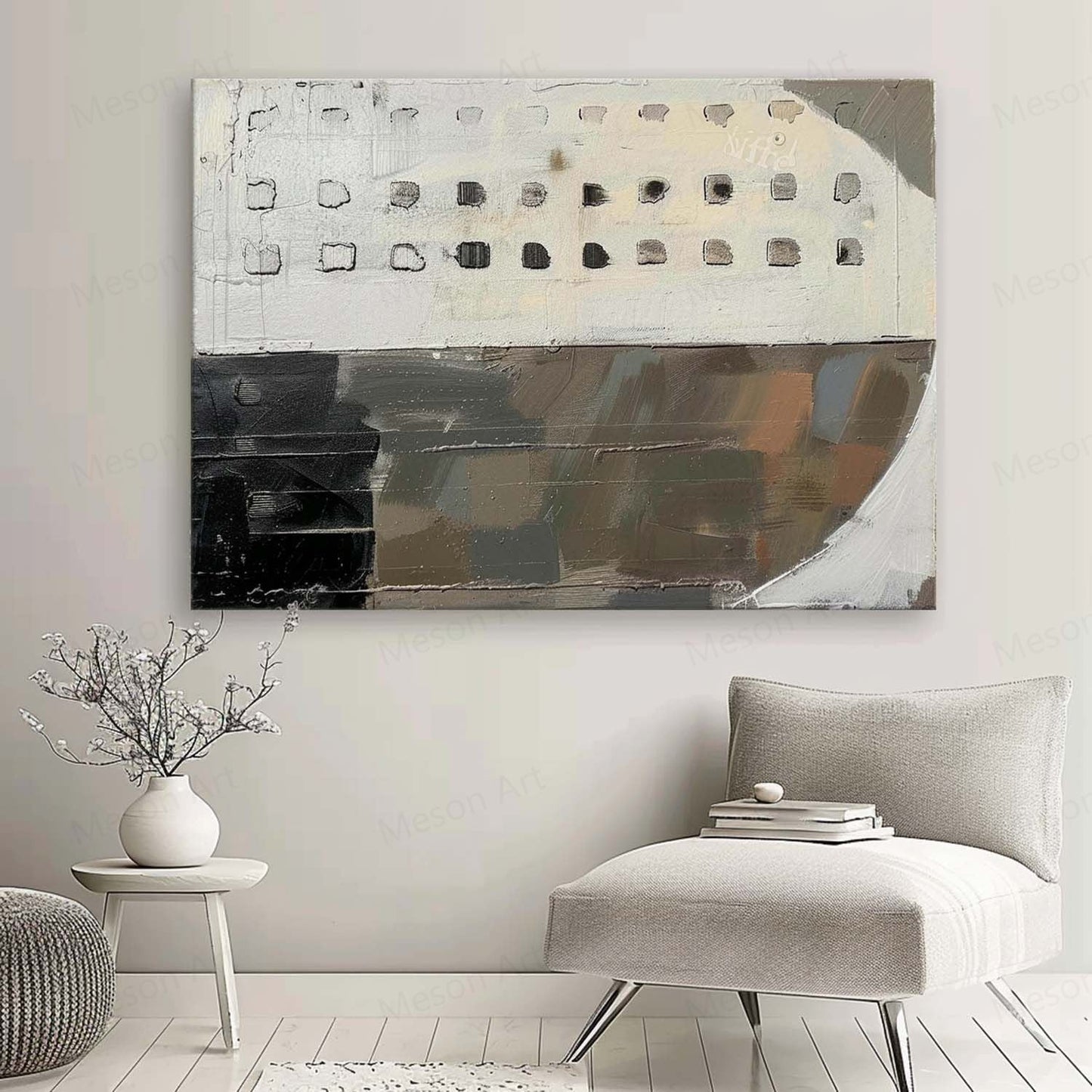 Modern Wabi-Sabi Abstract Oil Painting for Elegant Home Decor