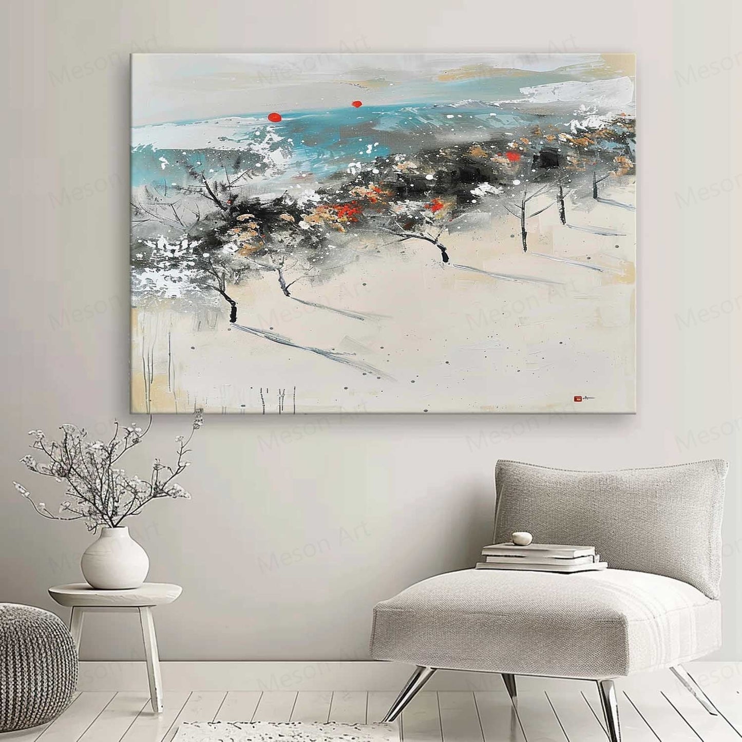 Serene Coastal Landscape Oil Painting – Modern Art for Home Decor