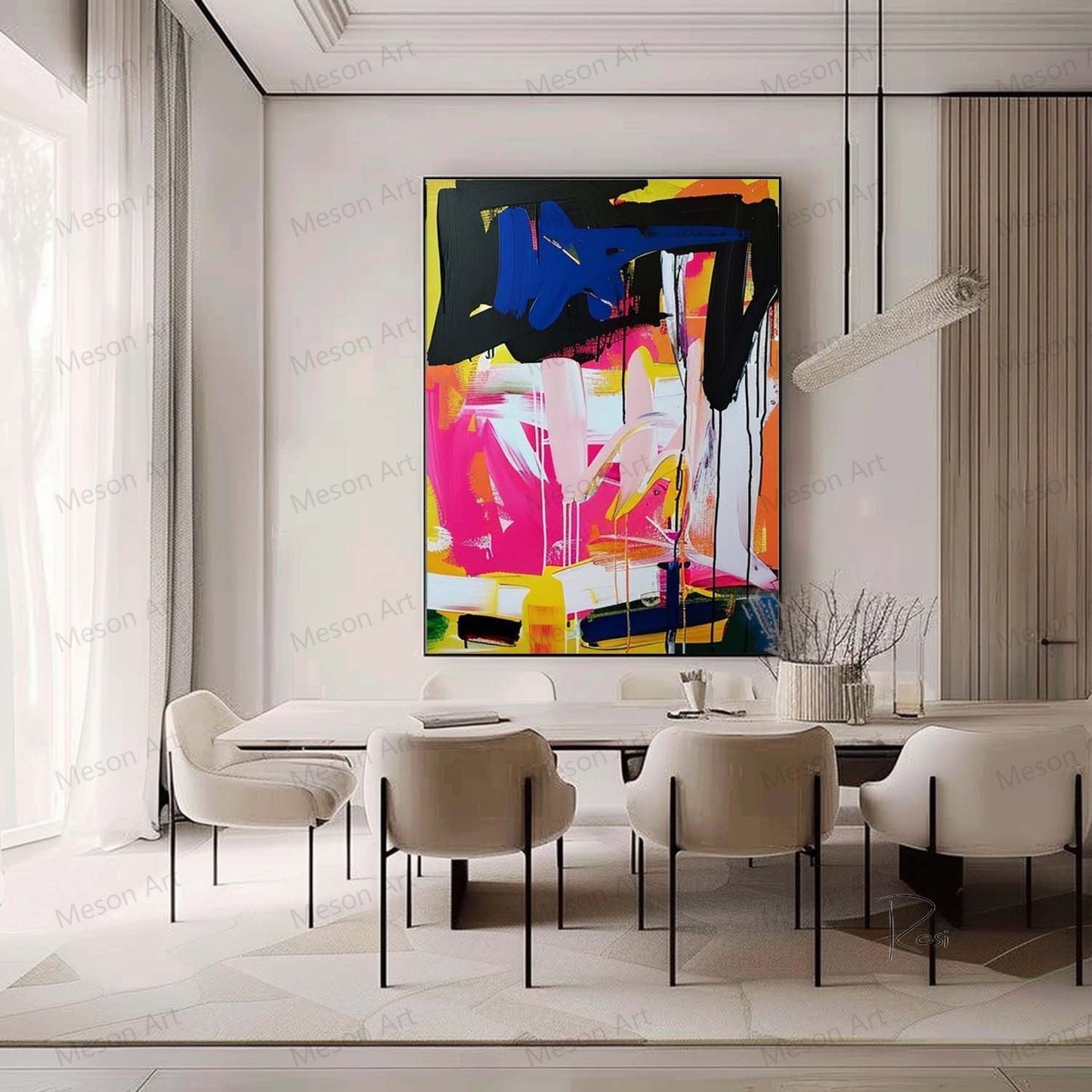 Vibrant Abstract Oil Painting Burst of Colors for Modern Home Decor