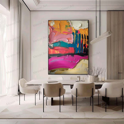 Vibrant Abstract Oil Painting with Bold Colors and Modern Texture Design