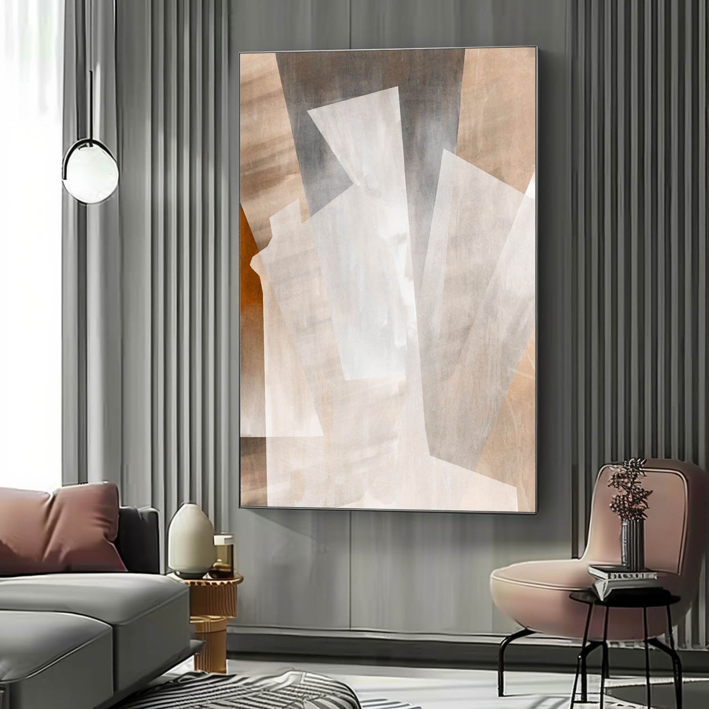 Abstract Minimalist Oil Painting in Soft Earthy Tones for Modern Decor