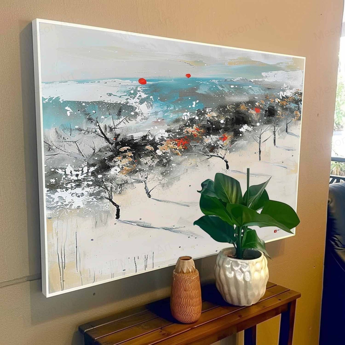 Serene Coastal Landscape Oil Painting – Modern Art for Home Decor