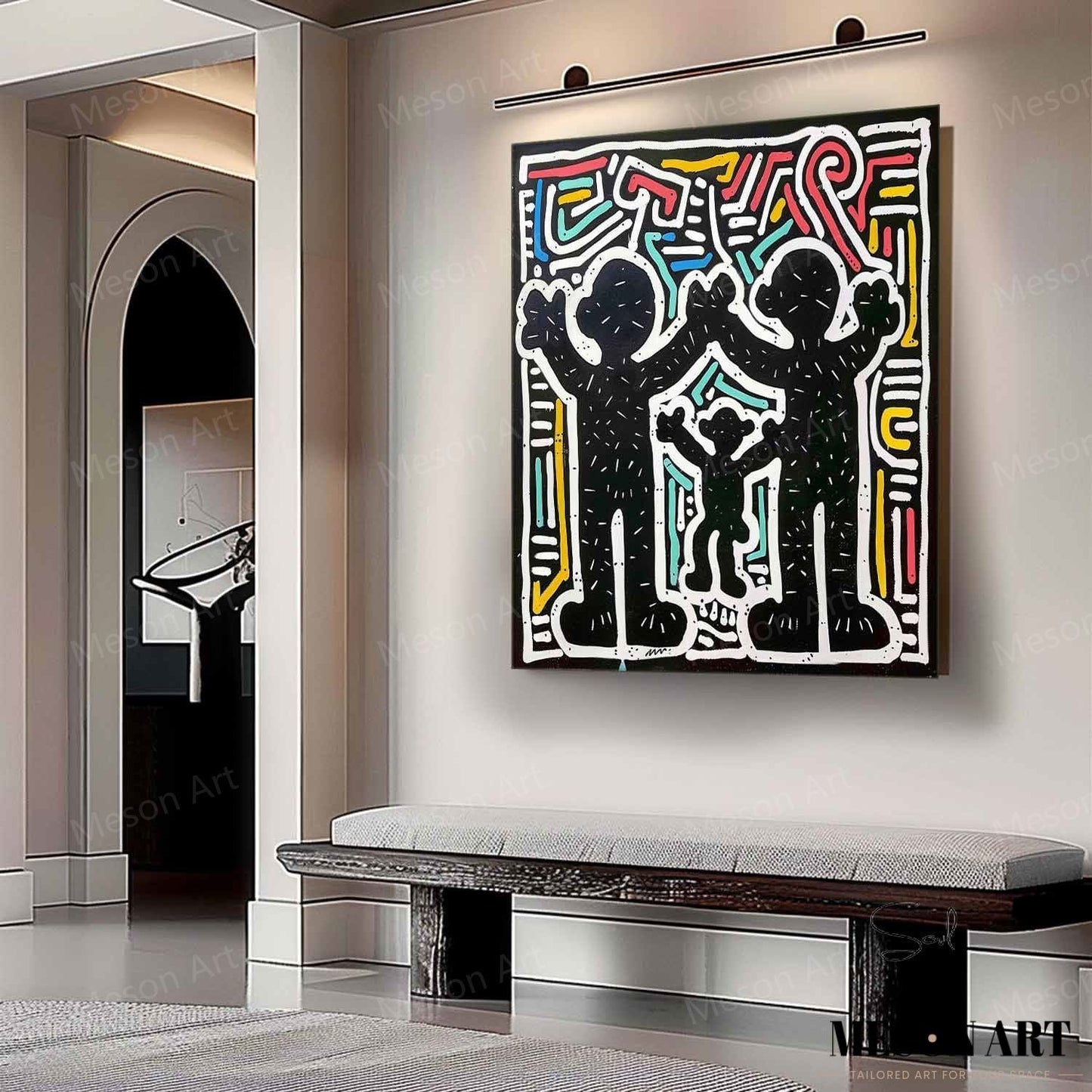 Vibrant Abstract Family Dynamics Oil Painting for Modern Decor