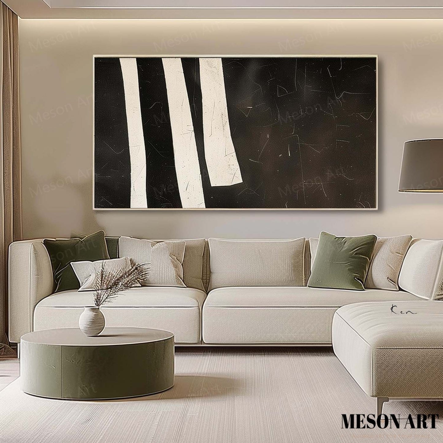 Elegant Black and White Minimalist Oil Painting for Modern Home Decor