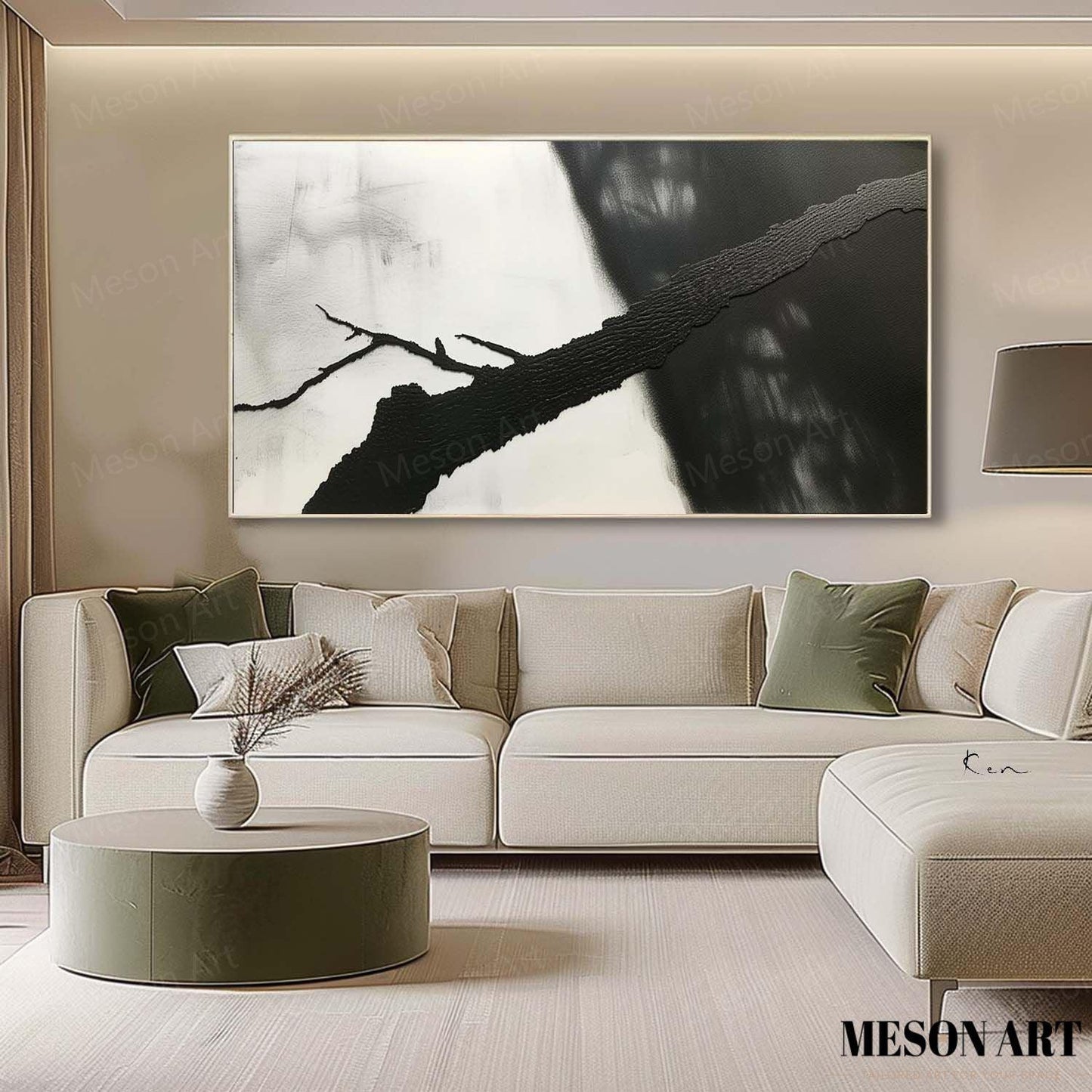 Abstract Black and White Minimalist Oil Painting for Modern Home Decor