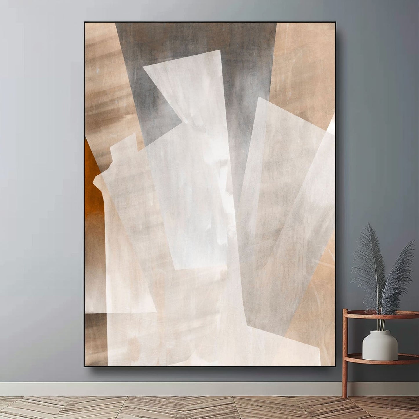 Abstract Minimalist Oil Painting in Soft Earthy Tones for Modern Decor