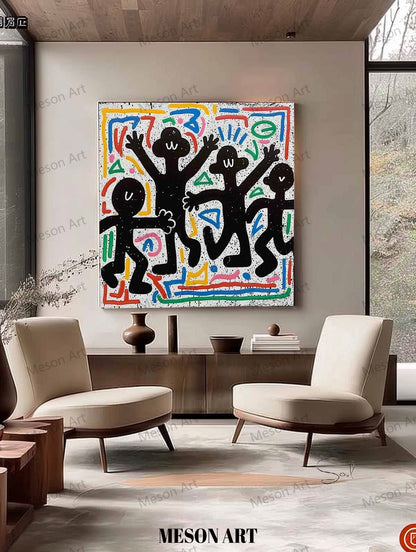 Colorful Abstract Expressionism: Vibrant Graffiti-Inspired Oil Painting for Modern Decor