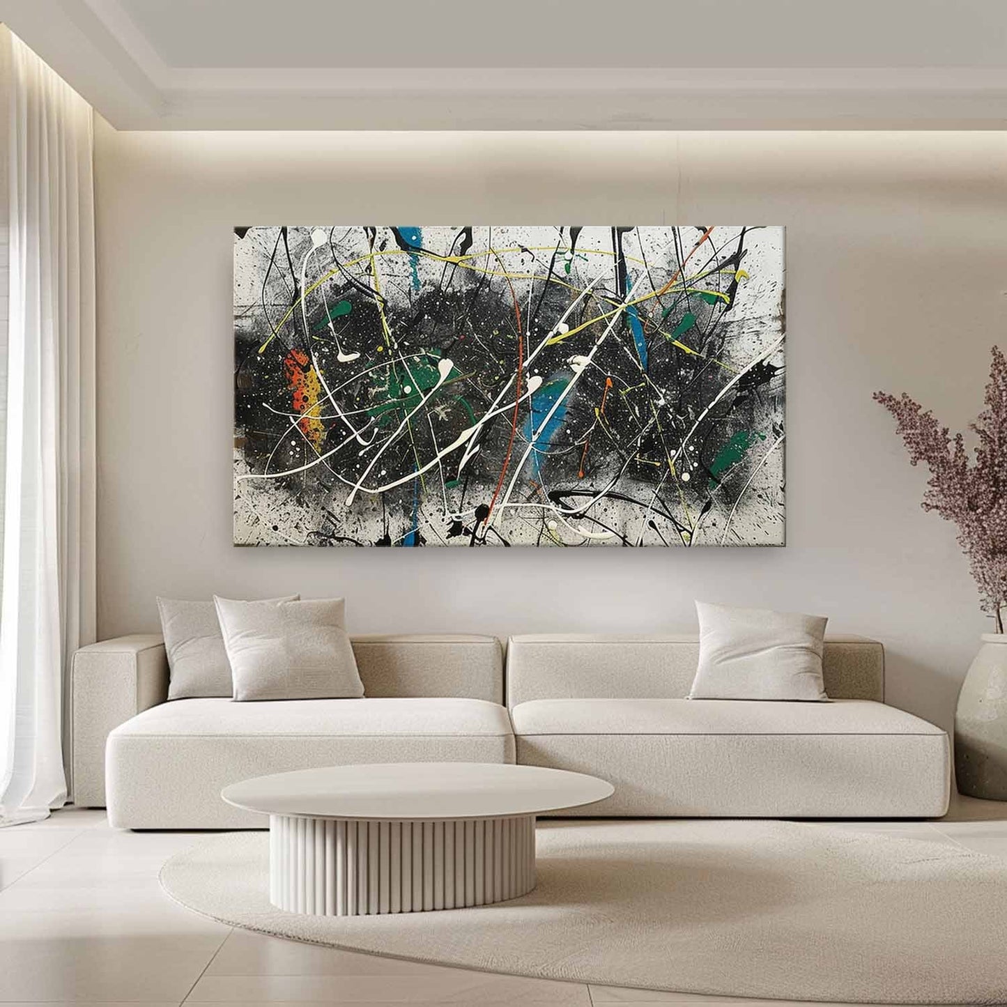 Vibrant Abstract Expressionism: Dynamic Oil Painting for Modern Home Decor