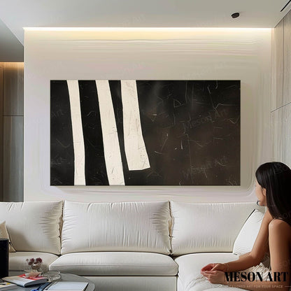 Elegant Black and White Minimalist Oil Painting for Modern Home Decor