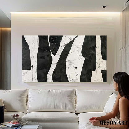 Abstract Black and White Minimalist Oil Painting for Modern Home Decor