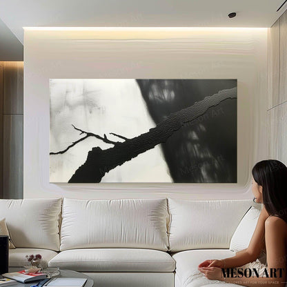 Abstract Black and White Minimalist Oil Painting for Modern Home Decor