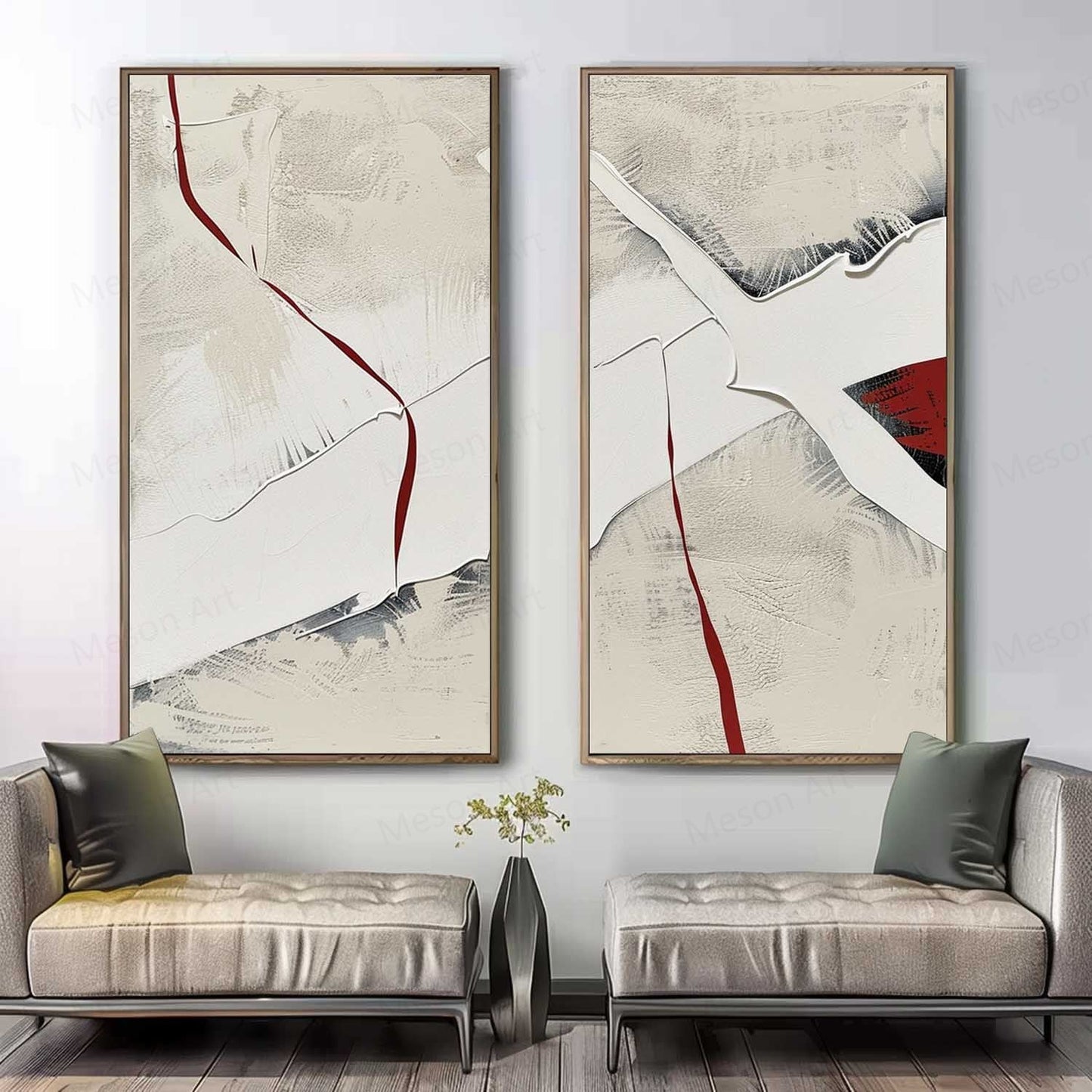 Abstract Modern Diptych Wall Art - Textured Oil Paintings in Neutral Tones