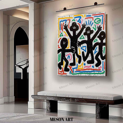 Colorful Abstract Expressionism: Vibrant Graffiti-Inspired Oil Painting for Modern Decor