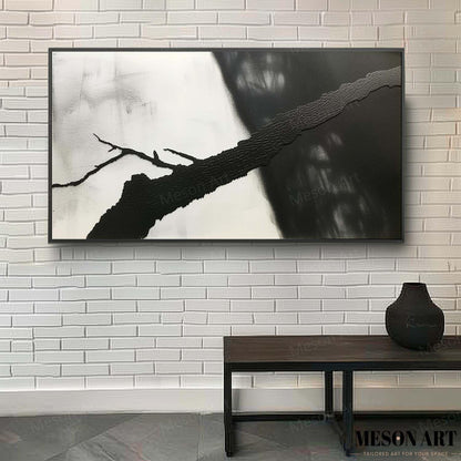 Abstract Black and White Minimalist Oil Painting for Modern Home Decor