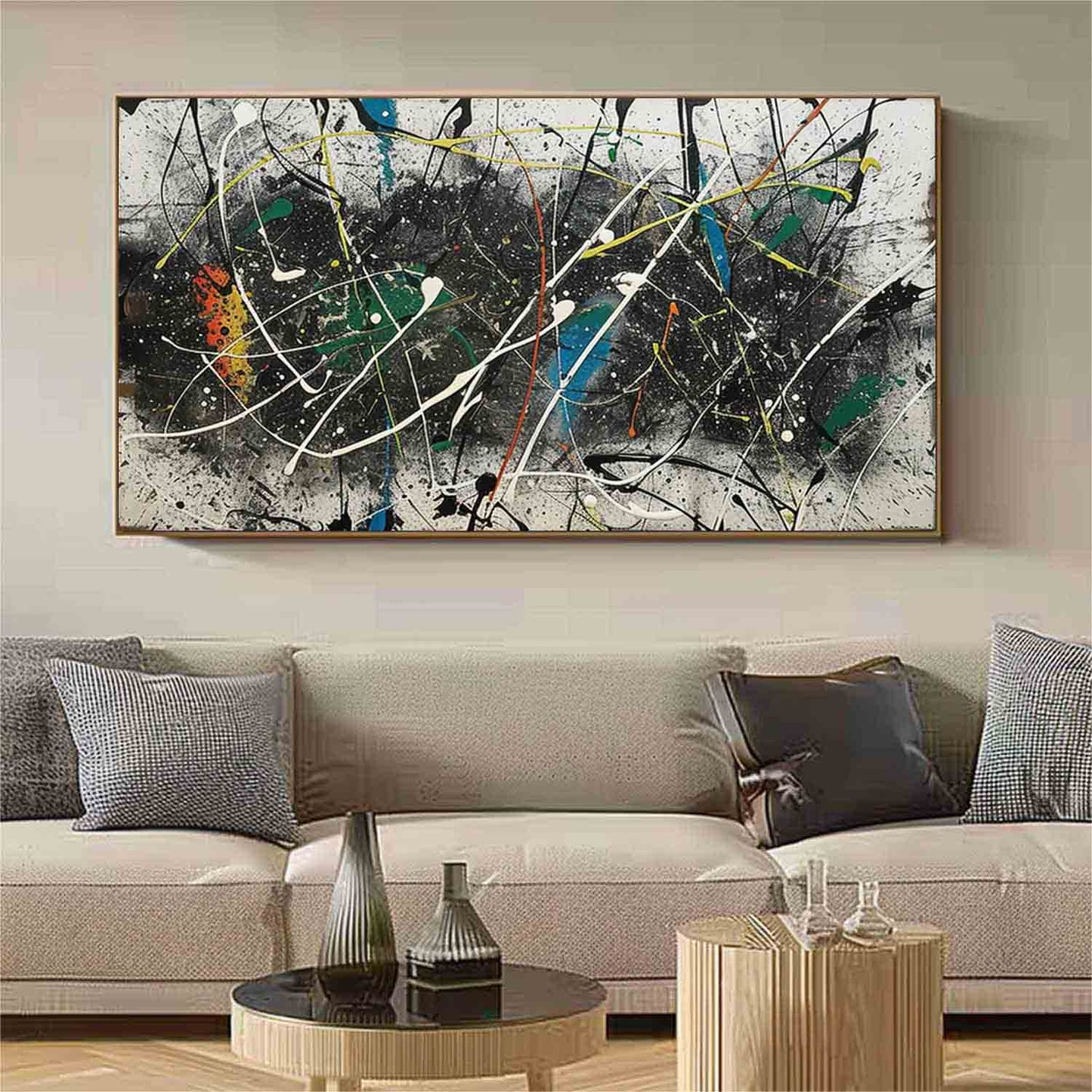 Vibrant Abstract Expressionism: Dynamic Oil Painting for Modern Home Decor