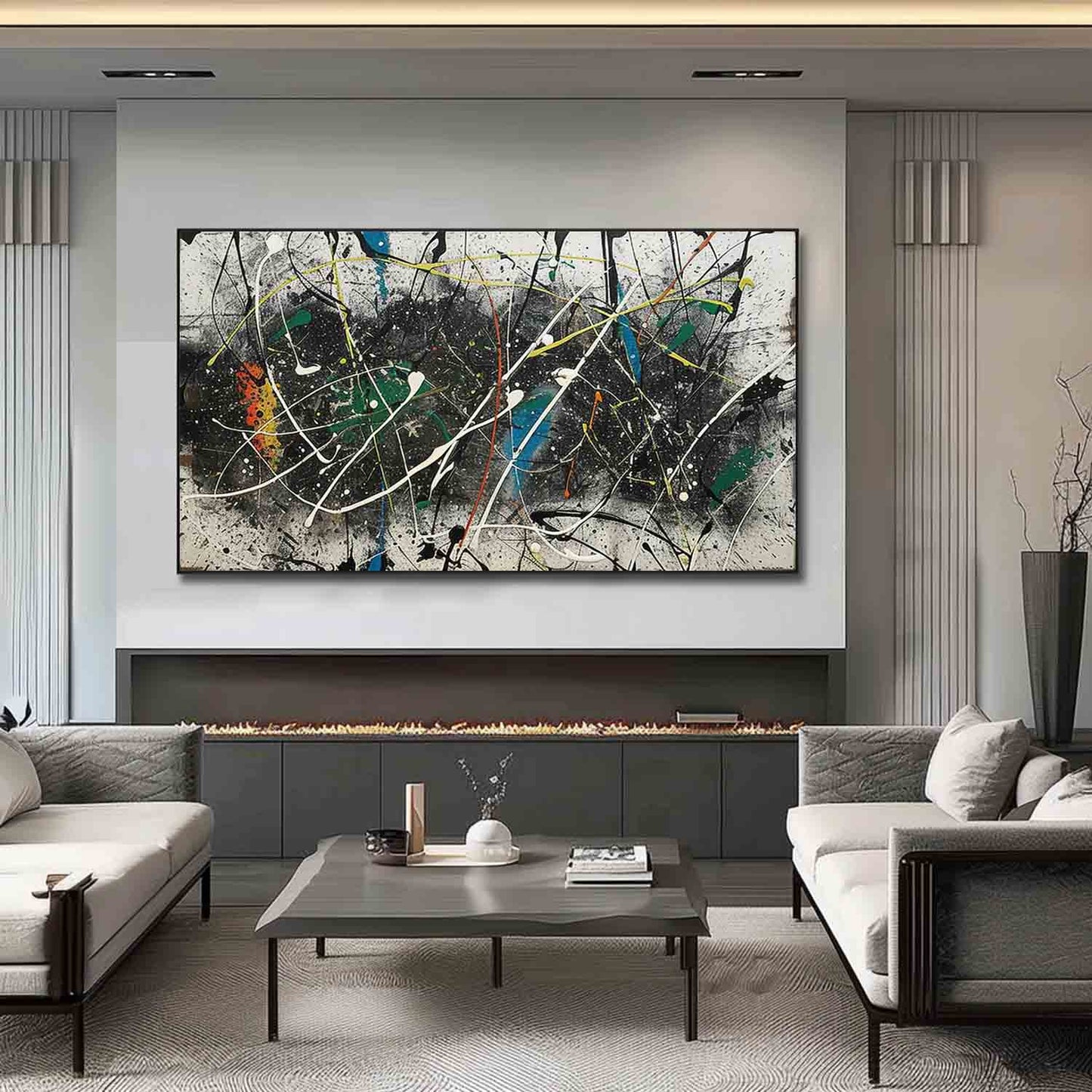 Vibrant Abstract Expressionism: Dynamic Oil Painting for Modern Home Decor