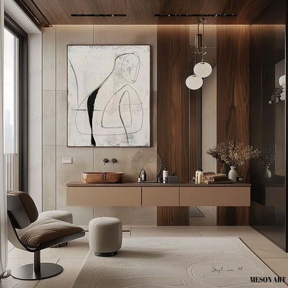 Abstract Minimalist Oil Painting – Modern Lines and Shapes for Contemporary Décor