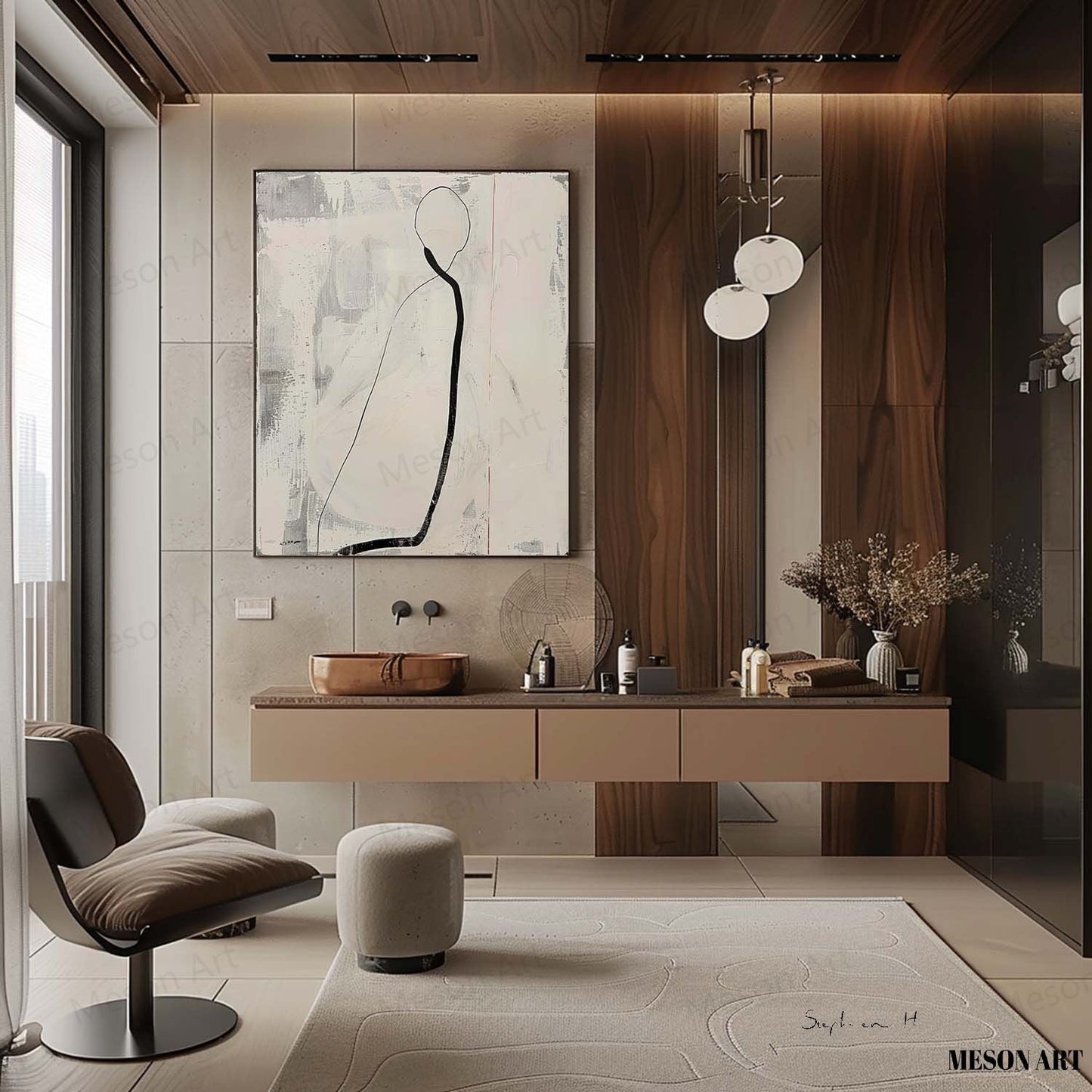 Elegant Minimalist Oil Painting with Abstract Figure for Modern Decor