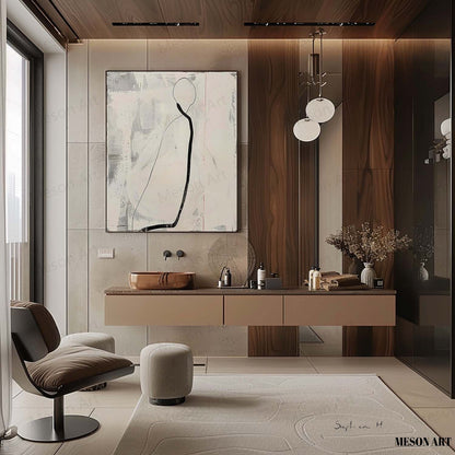Elegant Minimalist Oil Painting with Abstract Figure for Modern Decor