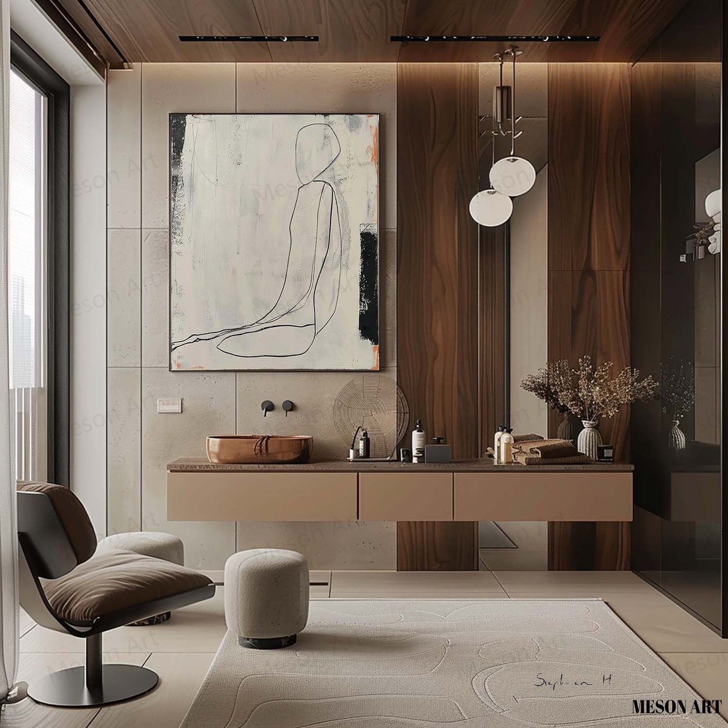 Elegant Minimalist Oil Painting of a Serene Figure in Neutral Tones