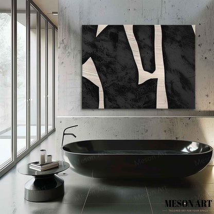 Abstract Black and White Minimalist Oil Painting for Modern Home Decor