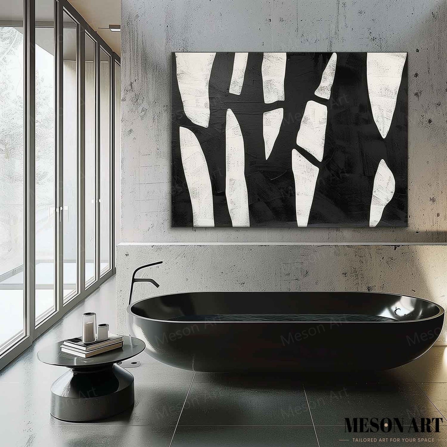 Black and White Contemporary Minimalist Oil Painting for Modern Home Decor