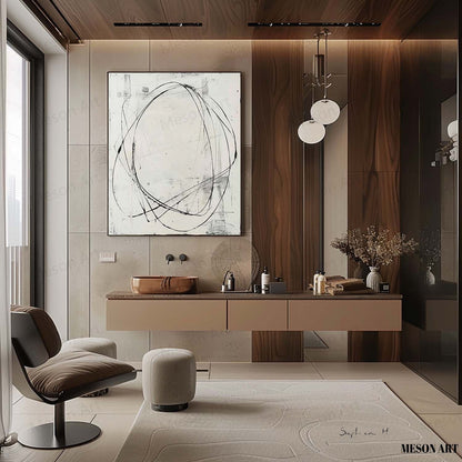 Modern Minimalist Oil Painting with Abstract Lines and Neutral Tones for Contemporary Decor