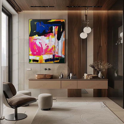 Vibrant Abstract Oil Painting Burst of Colors for Modern Home Decor