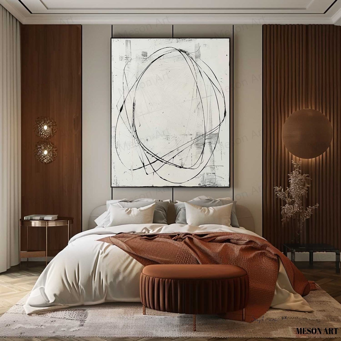 Modern Minimalist Oil Painting with Abstract Lines and Neutral Tones for Contemporary Decor