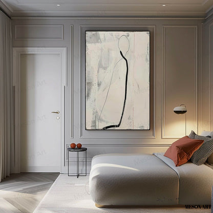Elegant Minimalist Oil Painting with Abstract Figure for Modern Decor
