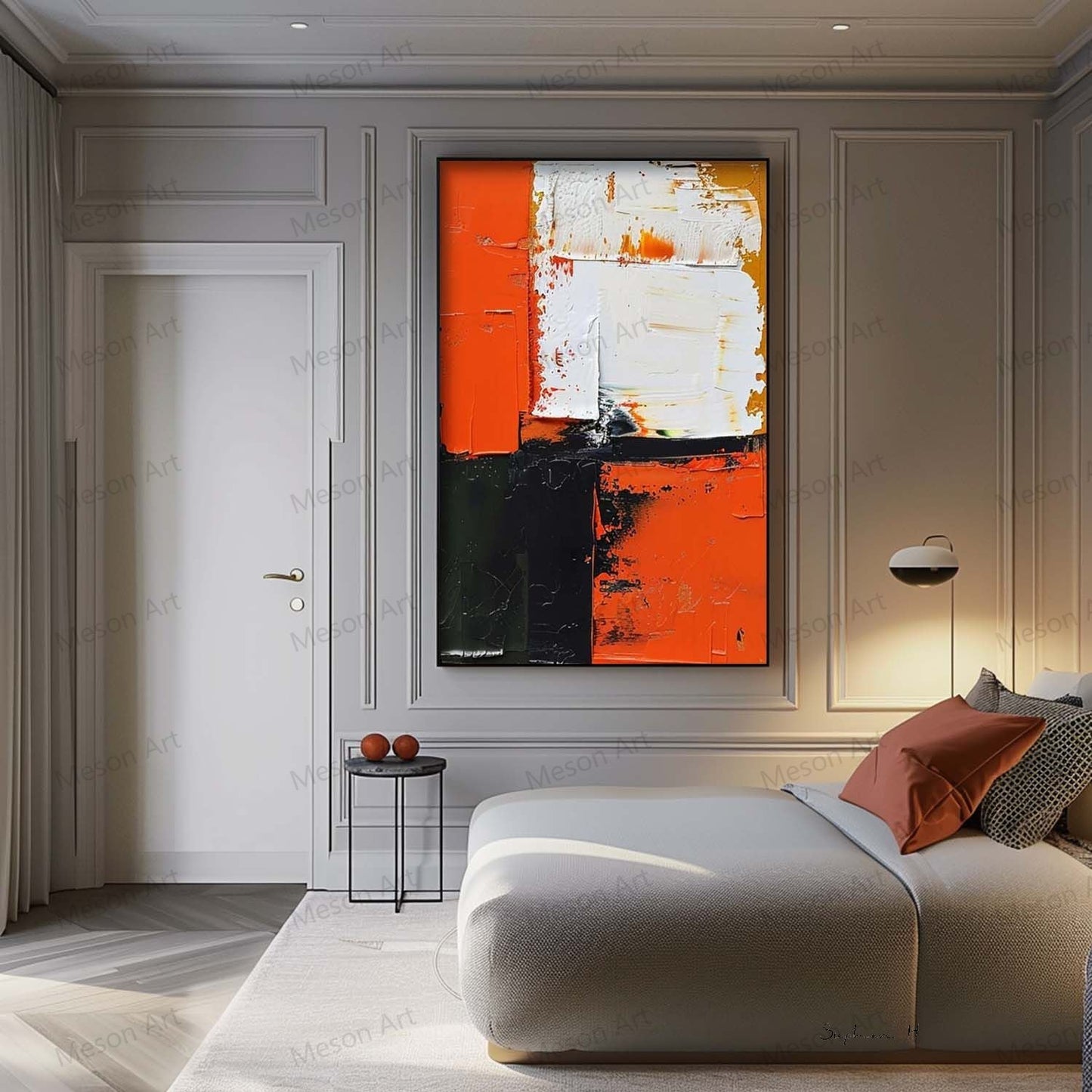 Abstract Orange and Black Oil Painting for Modern Home Decor