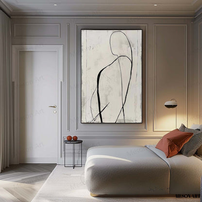 Elegant Black and White Abstract Minimalist Oil Painting for Modern Home Decor