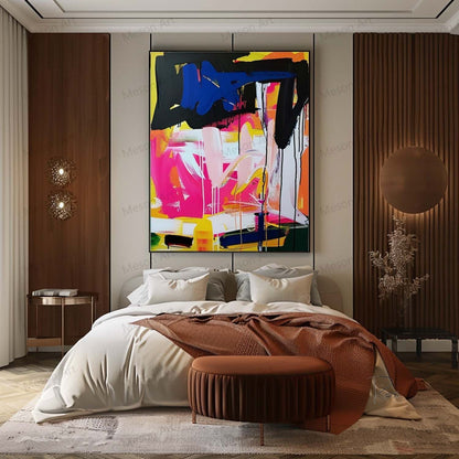 Vibrant Abstract Oil Painting Burst of Colors for Modern Home Decor