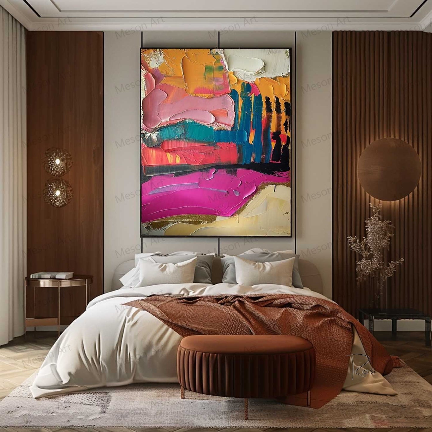 Vibrant Abstract Oil Painting with Bold Colors and Modern Texture Design