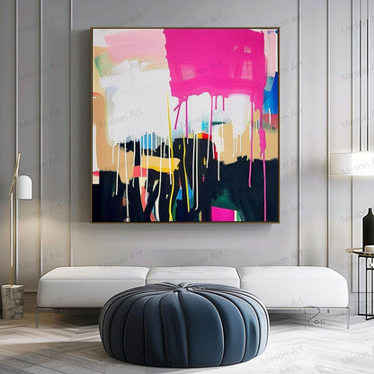 Vibrant Abstract Oil Painting with Dripping Colors and Modern Art Style