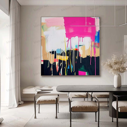 Vibrant Abstract Oil Painting with Dripping Colors and Modern Art Style