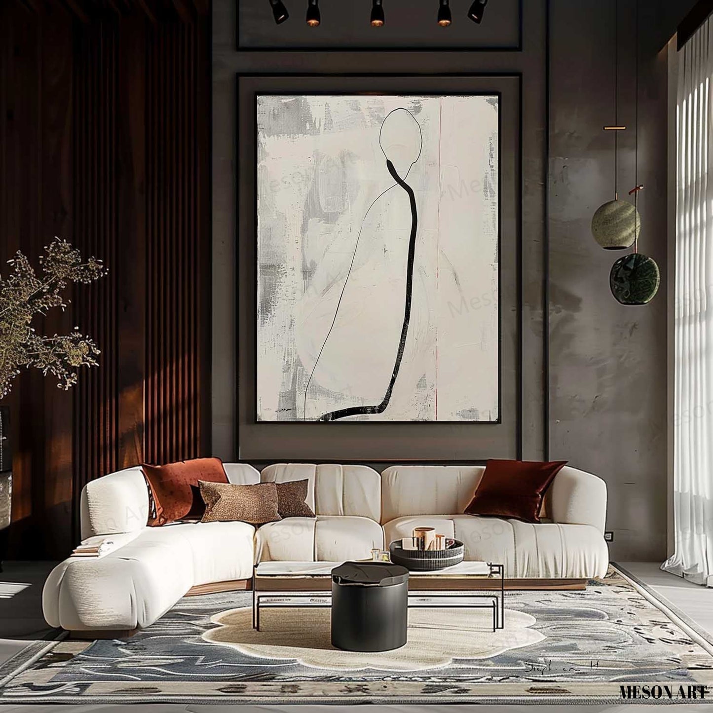 Elegant Minimalist Oil Painting with Abstract Figure for Modern Decor