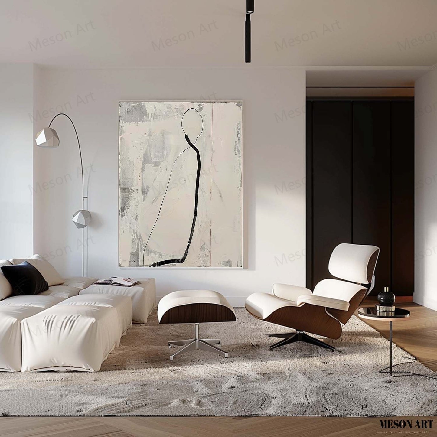 Elegant Minimalist Oil Painting with Abstract Figure for Modern Decor