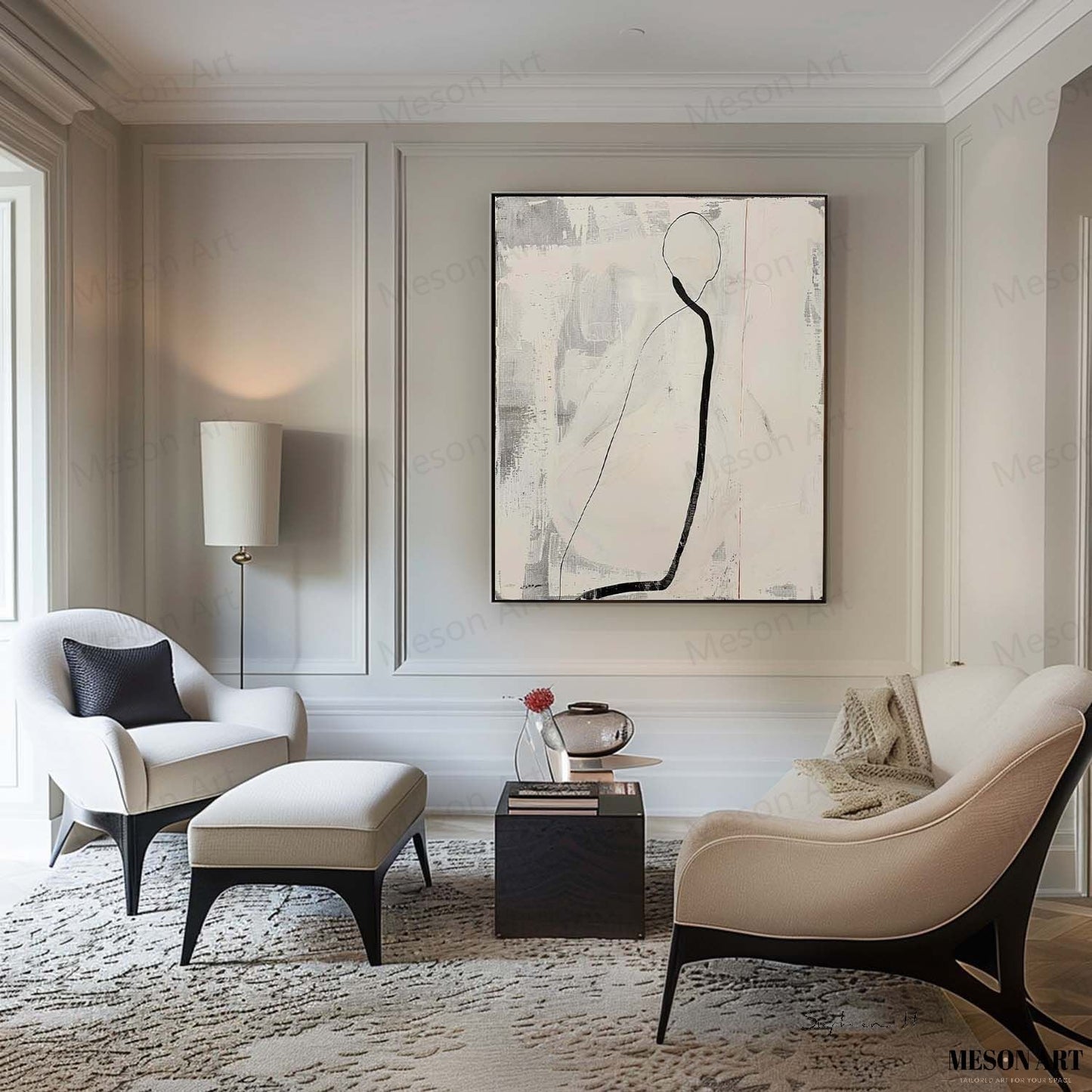 Elegant Minimalist Oil Painting with Abstract Figure for Modern Decor
