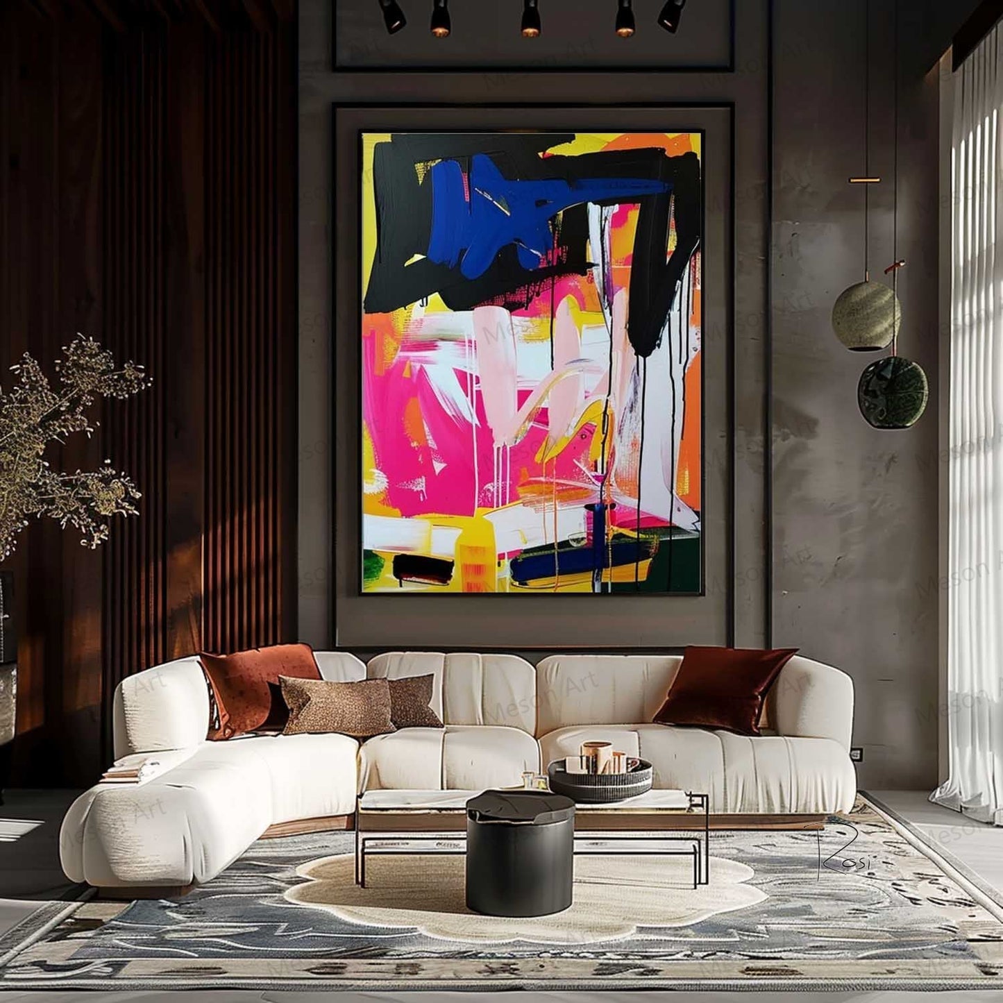 Vibrant Abstract Oil Painting Burst of Colors for Modern Home Decor