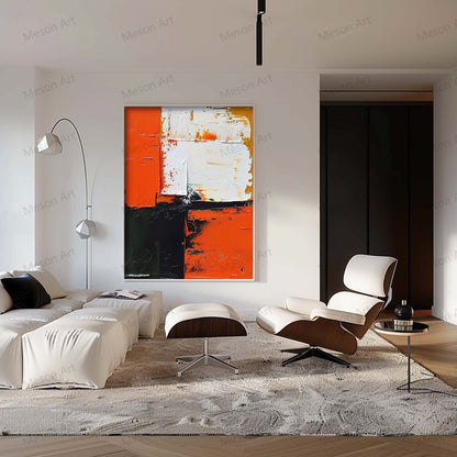 Abstract Orange and Black Oil Painting for Modern Home Decor