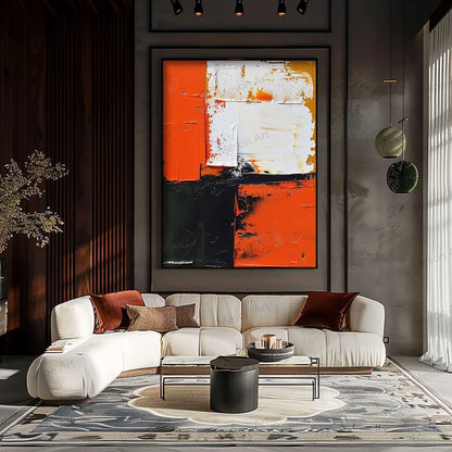 Abstract Orange and Black Oil Painting for Modern Home Decor