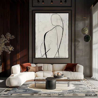 Elegant Black and White Abstract Minimalist Oil Painting for Modern Home Decor