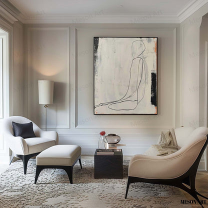 Elegant Minimalist Oil Painting of a Serene Figure in Neutral Tones
