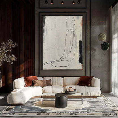 Elegant Minimalist Oil Painting of a Serene Figure in Neutral Tones